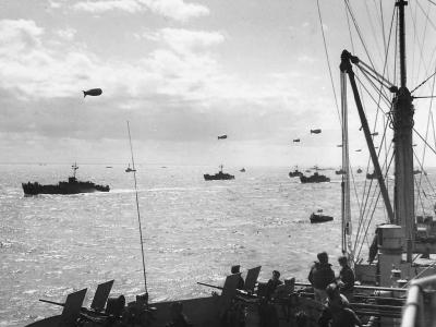 LCI Convoy and barrage balloons en route to D-Day Invasion