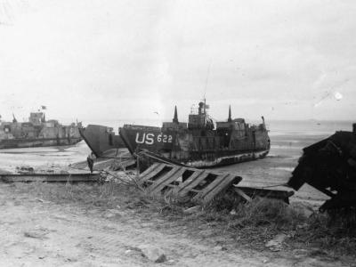 Landing Craft Tank LCT-622 Normandy June 1944, Ramp Down on Beach