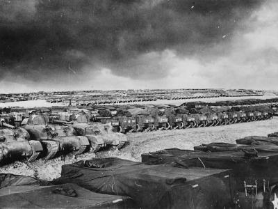 Rows of US Tanks And Halftracks In England Before D-Day Invasion 1944
