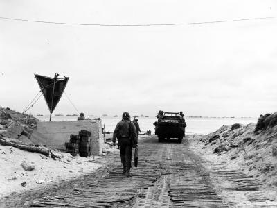 Scene on Red Beach Utah Beach looking seaward down a vehicle path 9 June