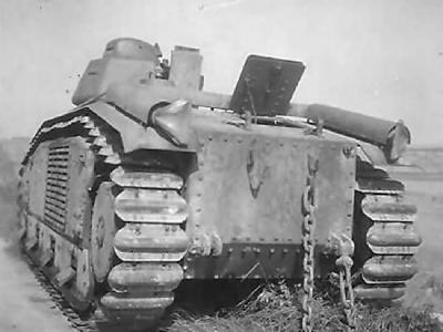 Char B1 bis abandoned by the roadside, rear view