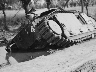 knocked out Char B1 bis tank rear view