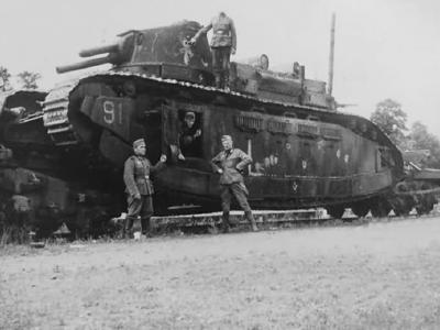 Char 2C number was transported aboard special low-loader waggon for carriage by rail