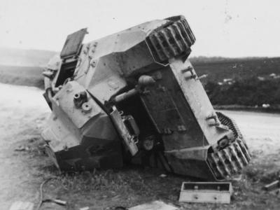 FCM 36 30085 of the 7e BCC lying on its side