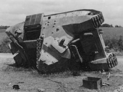 Knocked out FCM36 tank