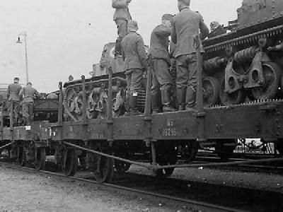 Renault AMR35 on railroad flat car
