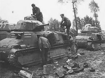 Somua S35 tanks after capture by German forces in France, Summer 1940