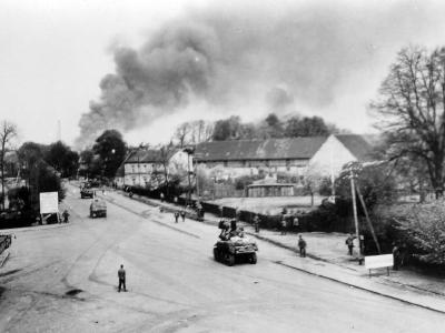 9th Army 30th Inf Div and 2nd Armored Division Tracked Vehicles Magdeburg Germany 1945