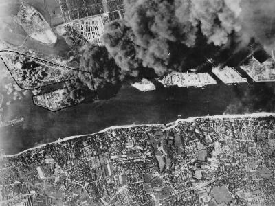 Aerial Photo Bombed Oil Refinery in Hamburg Germany On Fire 1944