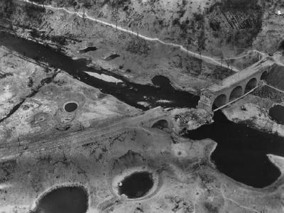 Aerial view Arnsberg destroyed viaduct Hustener Strasse March 1945