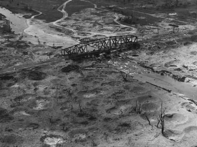 Aerial view Sinzig Rail Bridge Gruner Weg 1945
