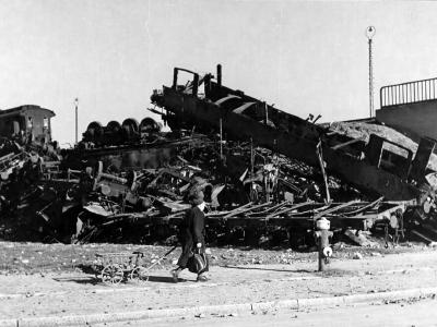 Blasted Railroad Cars At Frankfurt Germany 1945