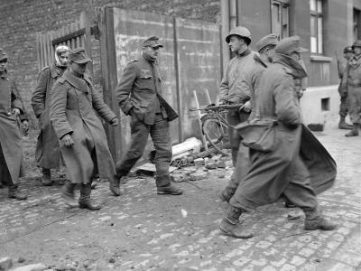 GI with M1 Carbine and German POW Aachen Germany 1944