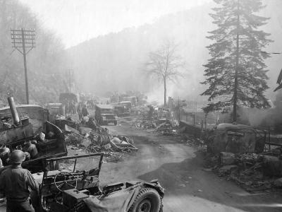 German Trucks Wrecks On Road Durkheim Germany 1945