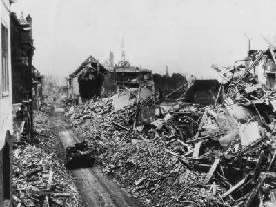 Kleve ruins and British Bren Gun Carrier 1945