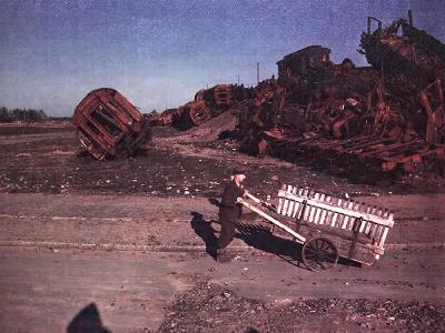 Ruins Of Upturned And Blasted Railroads Cars At Frankfurt 1945
