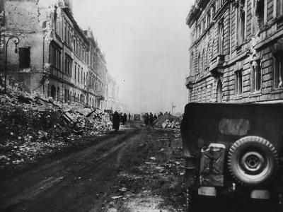 Ruins of Berlin Wilhelmstrasse Platz Reichsfinanzministerium Willys Jeep 1945