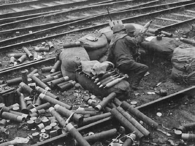 US 7th Army M1 Mortar Crew in Action along Strasbourg Railway 1944