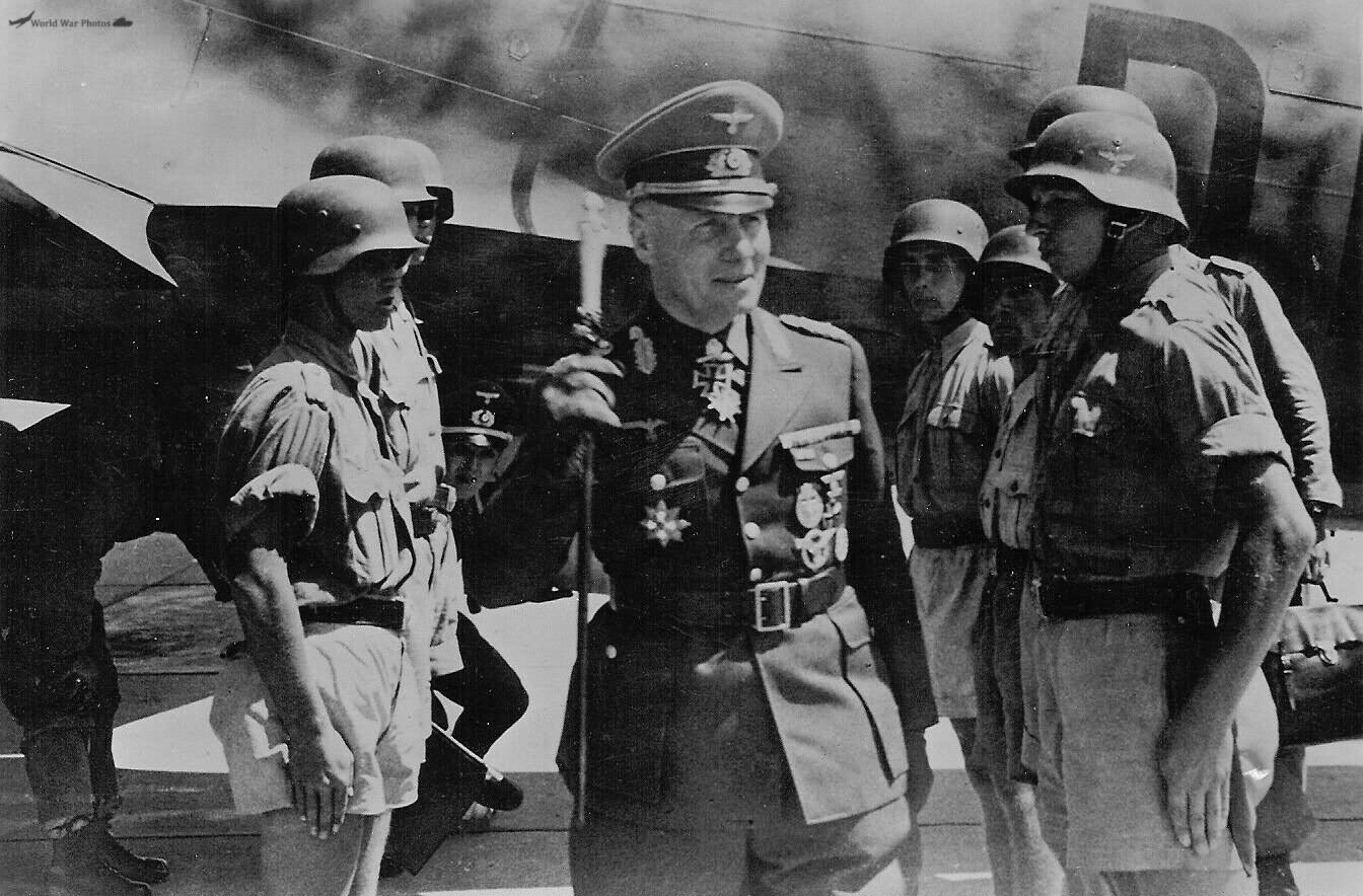 Field Marshal Rommel by He111 Bomber on Airfield Greece