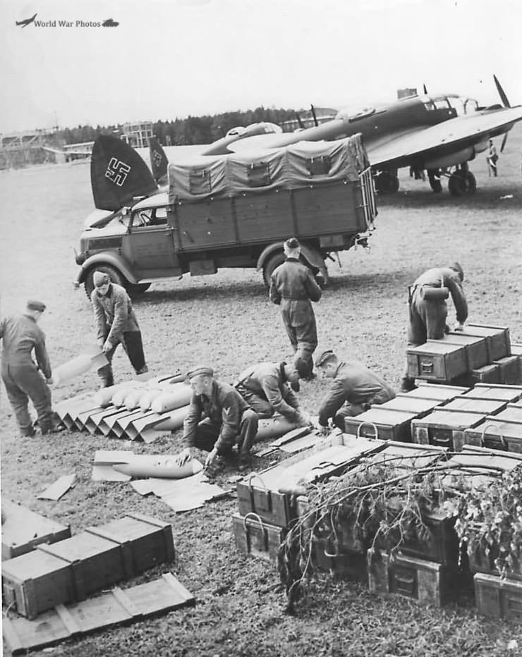 German Airmen Unload Crates of Bombs for Heinkels 111 during Maneuvers