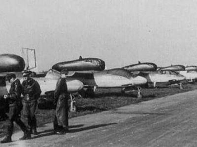 Jet fighters He 162 Volksjäger at Leck May 1945