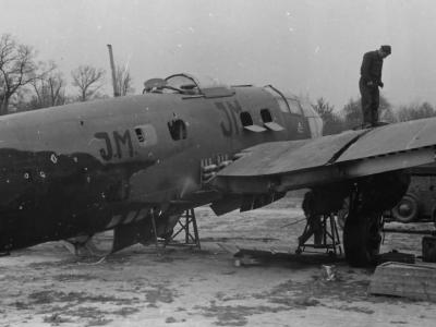 Damaged He111 with night camo Lille France
