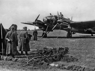 Luftwaffe bomber Heinkel He 111 being refuelled