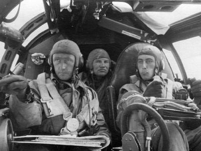Pilot and crew in cockpit of Heinkel He 111