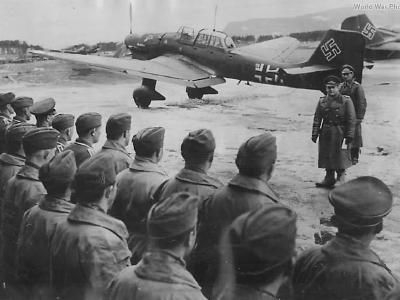 General Milch inspecting pilots of StG 1 in Trondheim 23 April 1940