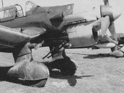 Junkers Ju 87 R-2 of the III/StG 2 with sirens attached to undercarriage fairings, Greece 1941