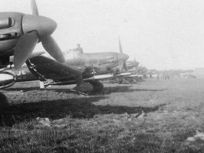 Torpedo planes Junkers Ju 87 Stuka on grass airfield
