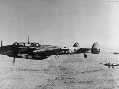 Ju 52s escorted by Bf 110 3U-NS of ZG26, North Africa