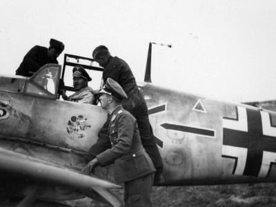 Adolf Galland in cockpit of Bf 109