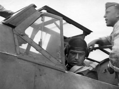 Heinz Bär in cockpit of his Me 109, JG 77