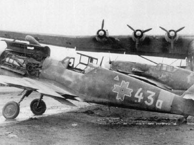 Me 323E-2/WT and Romanian Bf109G coded White 43a