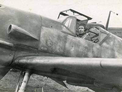 German fighter pilot in the cockpit of a Bf109