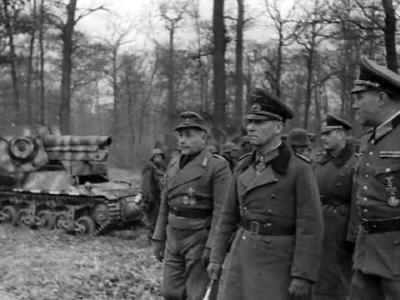 Erwin Rommel visiting 21. Panzer Division prior to the allied invasion