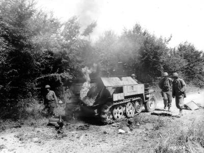 Burning Sdkfz 250 Ausf B France 1944