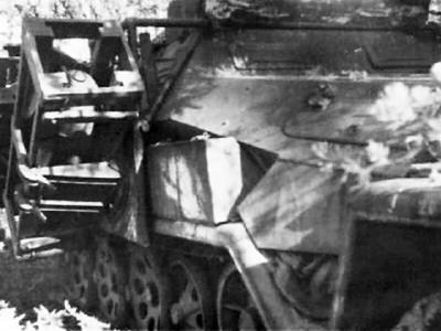 Sd Kfz 251 Stuka Zu Fuss quipped with side mounted frames for launching Wurfrahmen 40 rockets