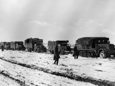 SdKfz 7 and column of German trucks Russia