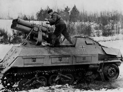 German soldier preparing to fire a Panzerwerfer 42