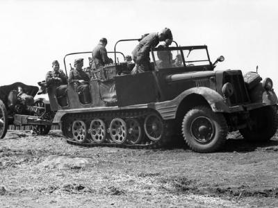 German light halftrack SdKfz 11 towing gun eastern front