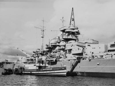 Broadside view of Bismarck battleship