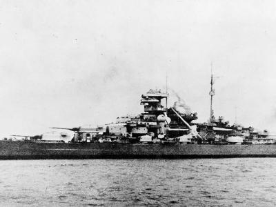 Broadside view of Battleship Bismarck in 1940