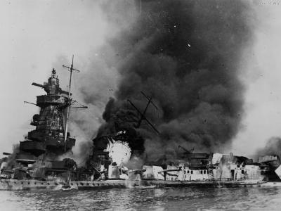 Graf Spee burning in Montevideo 18 December 1939