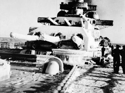 Scharnhorst foredeck, main battery turrets and superstructure