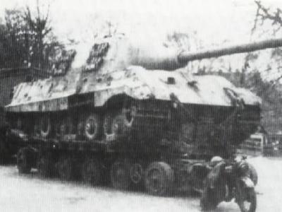 Captured Jagdtiger on Gotha trailer