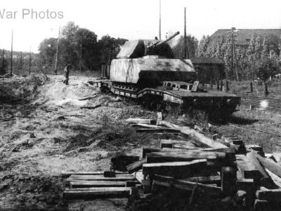 Maus loaded onto a flatbed railway car 1945