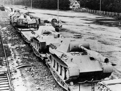 German Panzer V Panther Medium Tanks on Rail Cars 1944