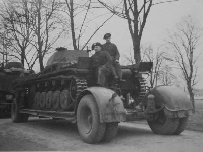 german light tank Panzer II on trailer